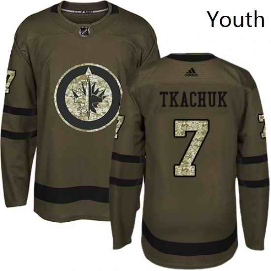 Youth Adidas Winnipeg Jets 7 Keith Tkachuk Premier Green Salute to Service NHL Jersey
